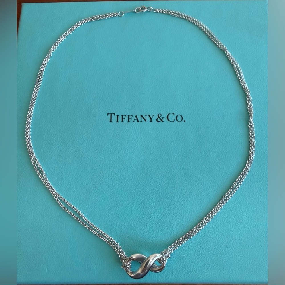 Tiffany&Co. Infinity 925 Sterling Silver Double Chain Necklace 16”
